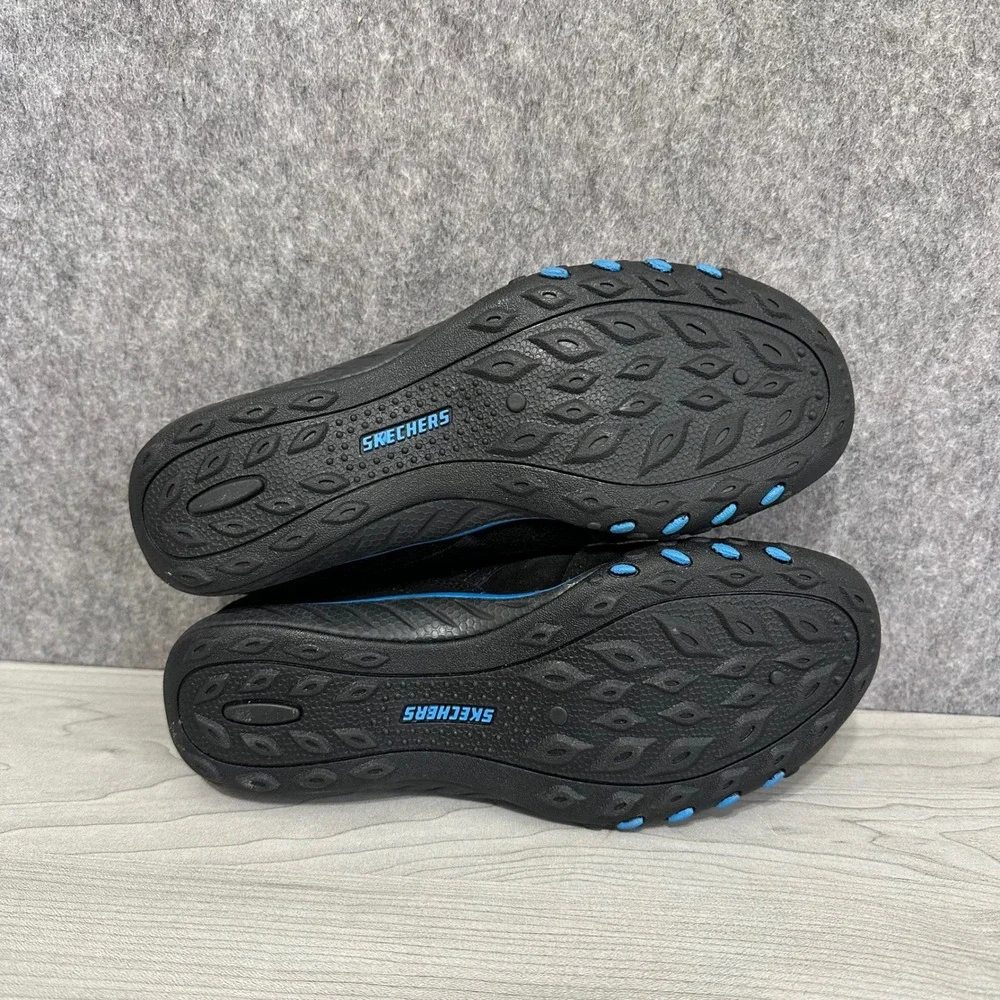 Skechers Relaxed Fit Sneakers Womens 6 Black Blue Bungee Slip On‎ Memory Foam